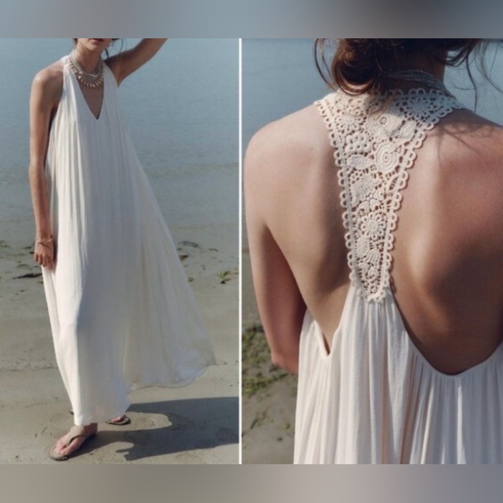 ZARA FLOWY DRESS WITH COMBINED BACK
Color: ECRU * Size : M-L